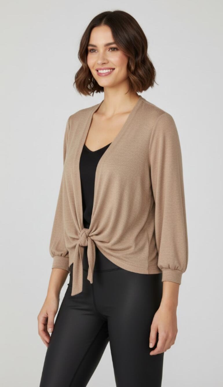 CHICO'S WOMENS SIZE 2 US LARGE COZY FRONT WRAP KNIT CARDIGAN LIGHT TAUPE NEW